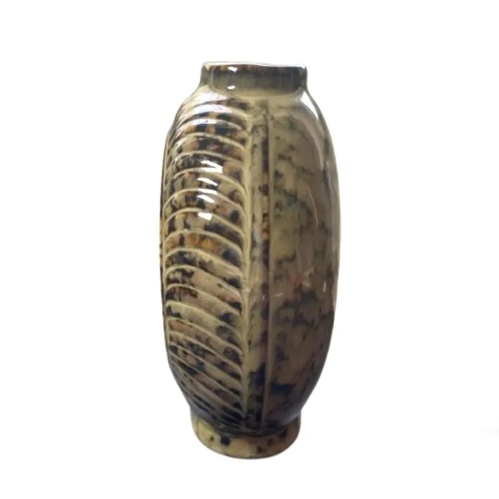 Vintage Ceramic Vase MCM Speckled Glaze with Ribbed Detailing